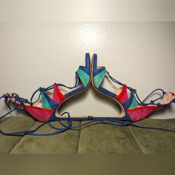 Stuart Weitzman Legwrap Song Colorblock Suede Heels sandals - Picture 9 of 14